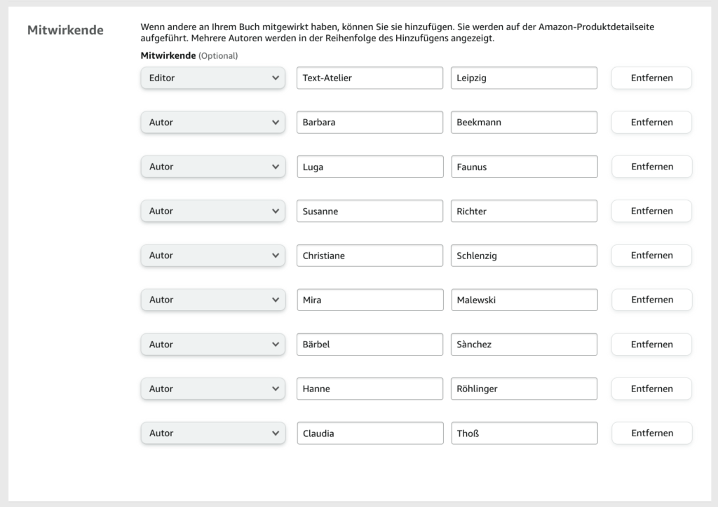 Autor und mitwirkenden bei amazon KDP