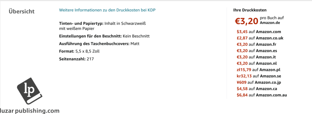 kosten amazon kdp publikation
